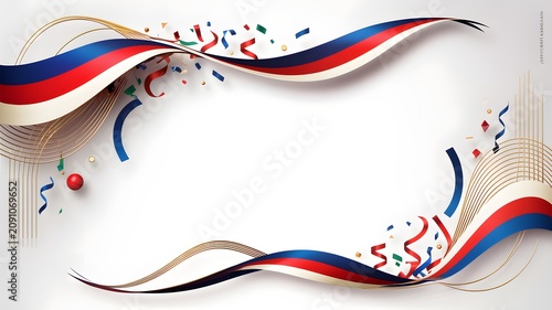 Flowing Tricolor Ribbon Waves in Abstract Motion on White Background