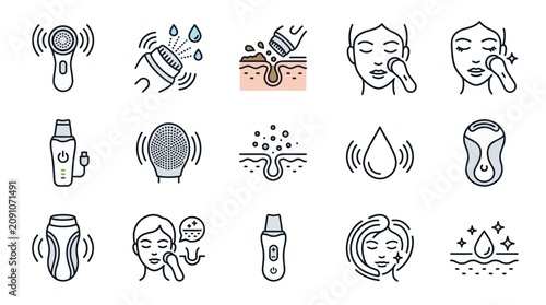 Foto Creative Set of 15 Minimalist Black and White Sketches Showing Beauty and Skinca