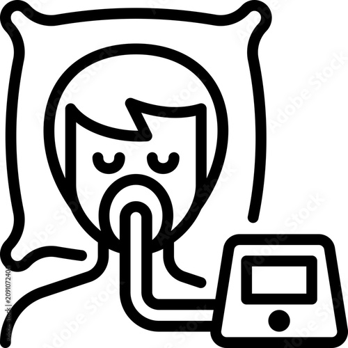 Cpap therapy for sleep apnea, insomnia. Thin line icon. Medical equipment. Vector illustration.