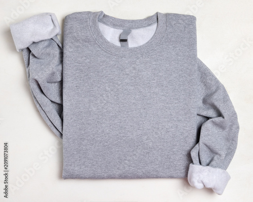 Blank heather grey unisex sweatshirt mockup, folded apparel template, copy space on front