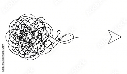 Minimalist Scribble to Arrow Line Art Symbolizing Chaos to Clarity, Strategic Thinking and Business Success