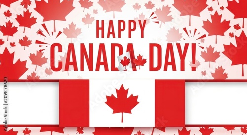 Canada Day celebration background with red maple leaves and flag