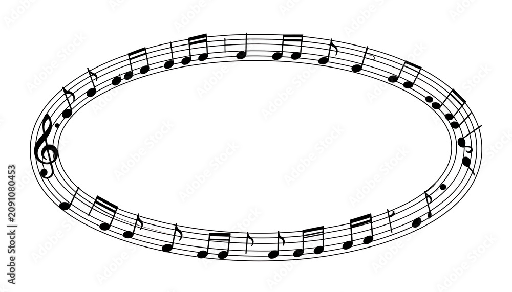 Fototapeta premium Circular music notes border isolated on white background