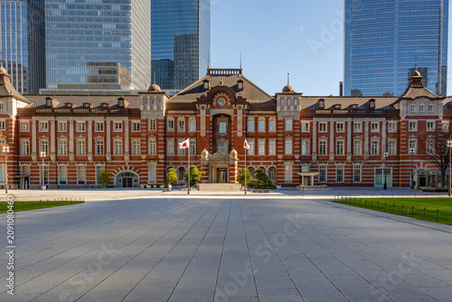 Tokyo, Japan-December 25, 2025:  Tokyo Station and the plaza in front  - the iconic station known as a transportation hub and for red-brick architecture and bullet trains.