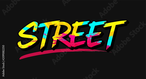Foto Colorful Street Art Graffiti with Bold Text on Black Background.