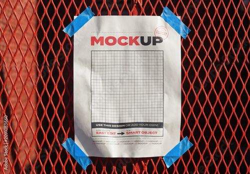 Page Poster Paste on Street Red Metal Grille Fence