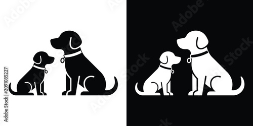 Slika na platnu Minimalist vector icon featuring a dog and a smaller puppy sitting face-to-face
