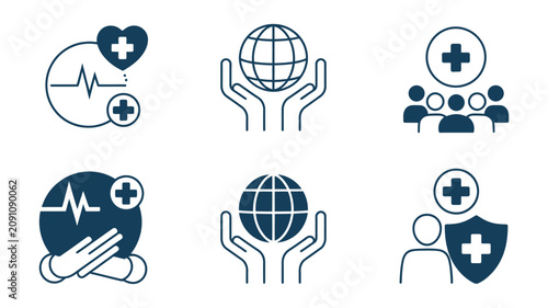 Photos Global healthcare and medical charity icons featuring world wellness, community