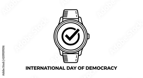 International Day of Democracy Concept with Watch and Checkmark Icon