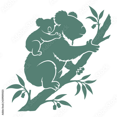 Canvas Print Koala Mother and Baby Silhouette Vector Illustration