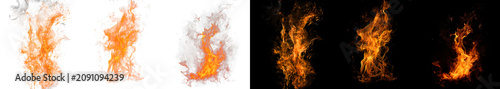 Valokuva Vertical fire flame columns and pillars on transparent and black backgrounds for realistic forest fire and building fire effects
