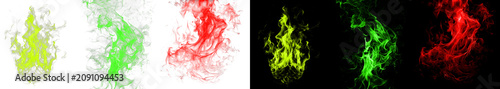 Foto Colorful magic fire elements in red green and lime yellow colors for fantasy game effects and creative digital art illustrations