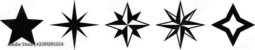 Bild auf Leinwand Geometric Star Icon Set with Compass, Sparkle and Decorative Celestial Symbols C