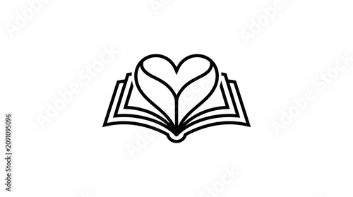 Open book with heart shaped pages symbolizing love of reading