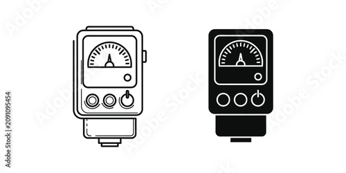 Foto Analog light meter set in outline and solid black style for equipment and exposu