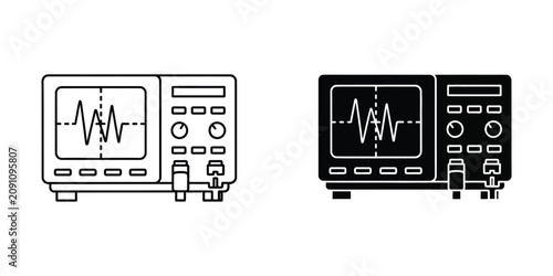 Electronic oscilloscope set featuring linear and solid black symbols for signal waveform measurement tools