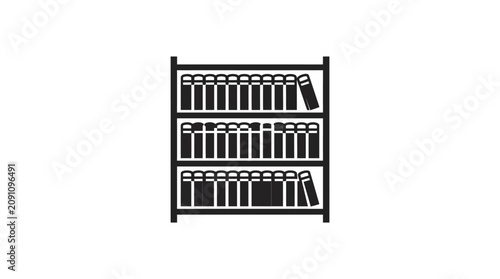 Black and white icon of a shelving unit with items