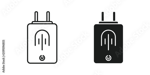 Wall plug adapter set in outline and solid black styles for electrical power supply and charging equipment