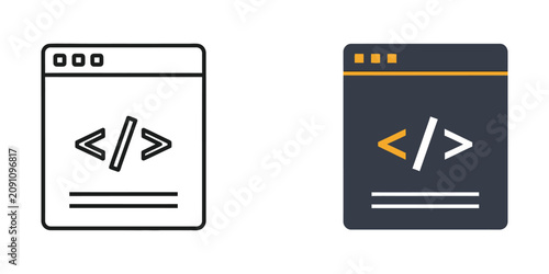 Web browser code set featuring outline and solid styles for programming and software development interface
