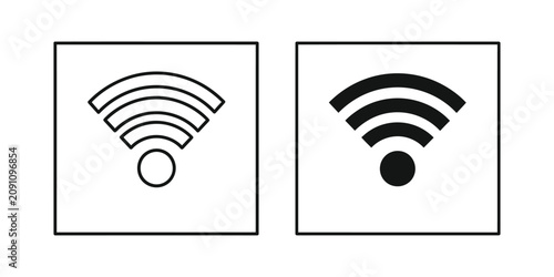 Wifi connection signal set representing wireless internet access in outline and solid black square frames
