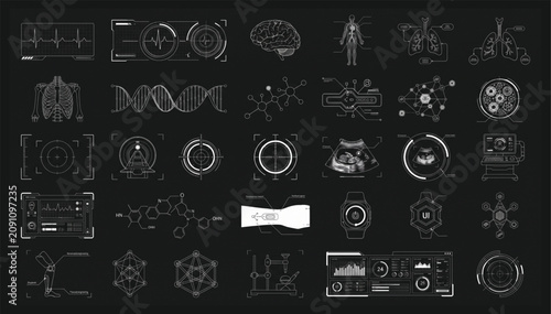 Set of medical diagnostic interface icons and anatomical infographics vector illustration with diagnostic interface anatomical infographics illustration healthcare monitoring analysis