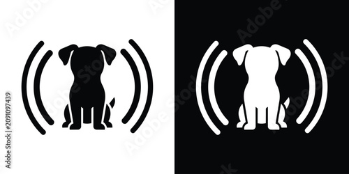 Bild auf Leinwand Pet identification microchip vector icon showing a puppy from the front flanked by wireless signal waves