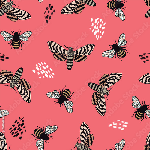 Inked Pollinators Vector Seamless Pattern