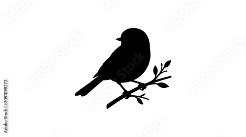 Foto Bird Silhouette On Branch Black Shape Against White Background avian