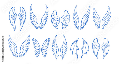 Tableau sur toile Wings set. Hand drawn brush icon set on a white background