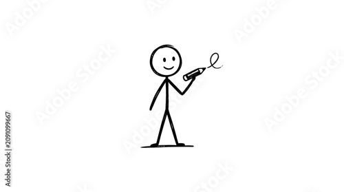Simple stick figure drawing of a smiling person holding a flower