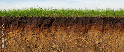 Underground soil layer of cross section earth, erosion ground with grass on top