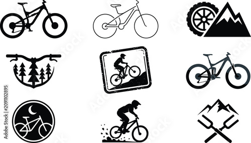 Fotografía Mountain Biking Adventure Logo Collection with Bicycle Silhouettes, Outdoor Embl