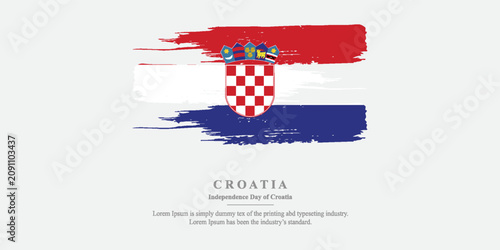 Fotografie Happy independence day of Croatia with artistic watercolor country flag backgrou