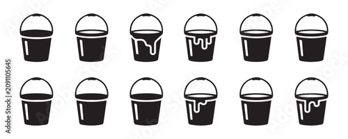 Paint bucket icons with dripping paint for renovation and art project decoration and design illustration.