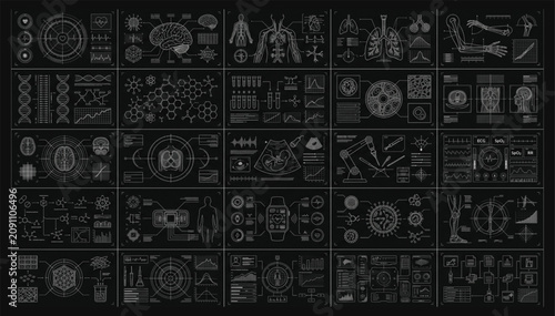 Bild auf Leinwand Advanced medical technology interface elements vector compilation with technolog