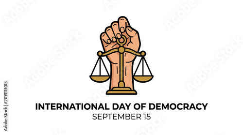 International Day of Democracy Illustration with Scales of Justice and Raised Fist