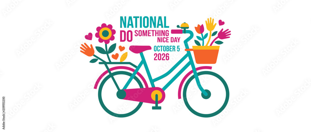 Fototapeta premium A colorful illustration of a bicycle decorated with flowers for National Do Something Nice Day.