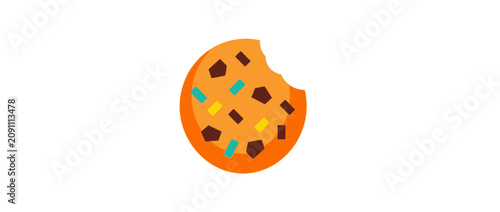 A single round chocolate chip cookie with a bite taken out of it.