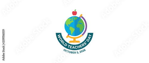 World Teachers Day 2024 logo with a globe and apple icon.
