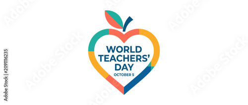 Colorful heart shaped apple logo for World Teachers Day celebration.