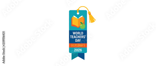 World Teachers Day 2024 bookmark design with book icon and tassel.