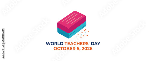 Isometric eraser illustration for World Teachers Day celebration.