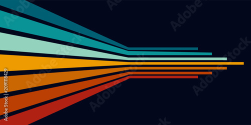 Obraz na plátne Retro Vintage Abstract Background with Colorful Stripes, 1970s Geometric Line Ar