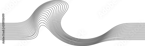 Abstract black curved lines forming a smooth wave on a white background. Mini...