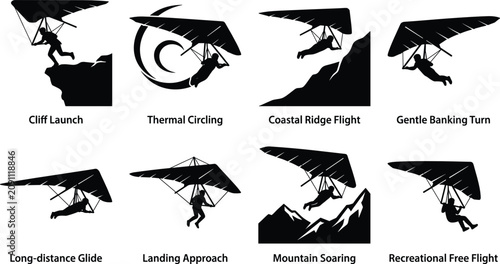 Canvastavla Hang Gliding Silhouette Collection with Cliff Launch Mountain Soaring and Free F