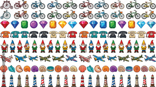 Bild auf Leinwand Large mega vector icon set with vintage bicycles gems rotary phones gnomes plane