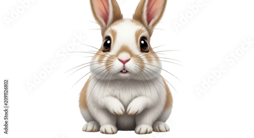 Adorable fluffy bunny rabbit sitting with paws forward during bright studio lighting isolated on transparent background