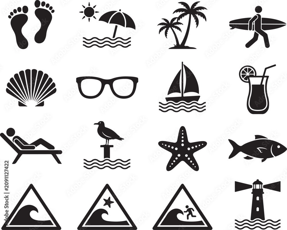 Obraz premium Beach summer icons set with activities