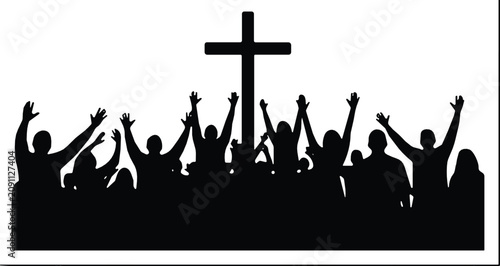 Photos Christian Worship Congregation Silhouette with Cross Praise and Faith Celebratio