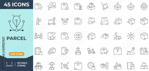 Cuadro en lienzo Parcel icon set in line style